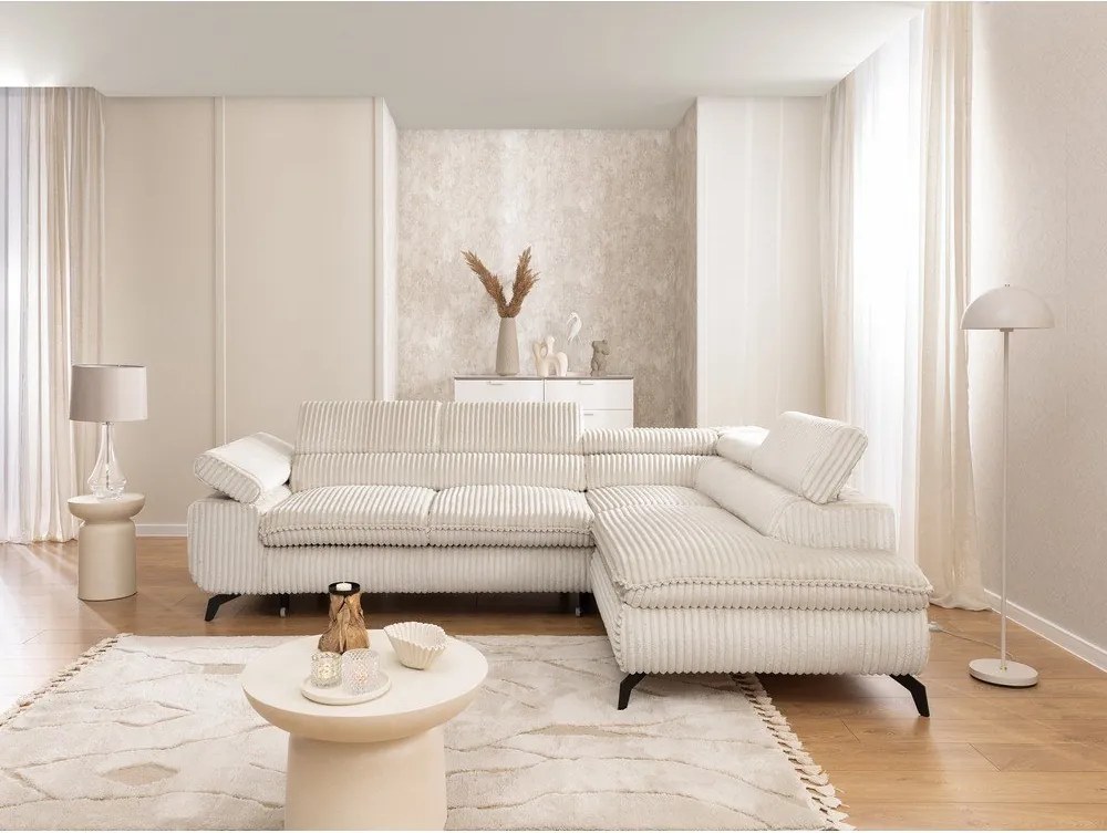 Krémová menčestrová rohová pohovka (pravý roh/do L) Marbeya – Ropez