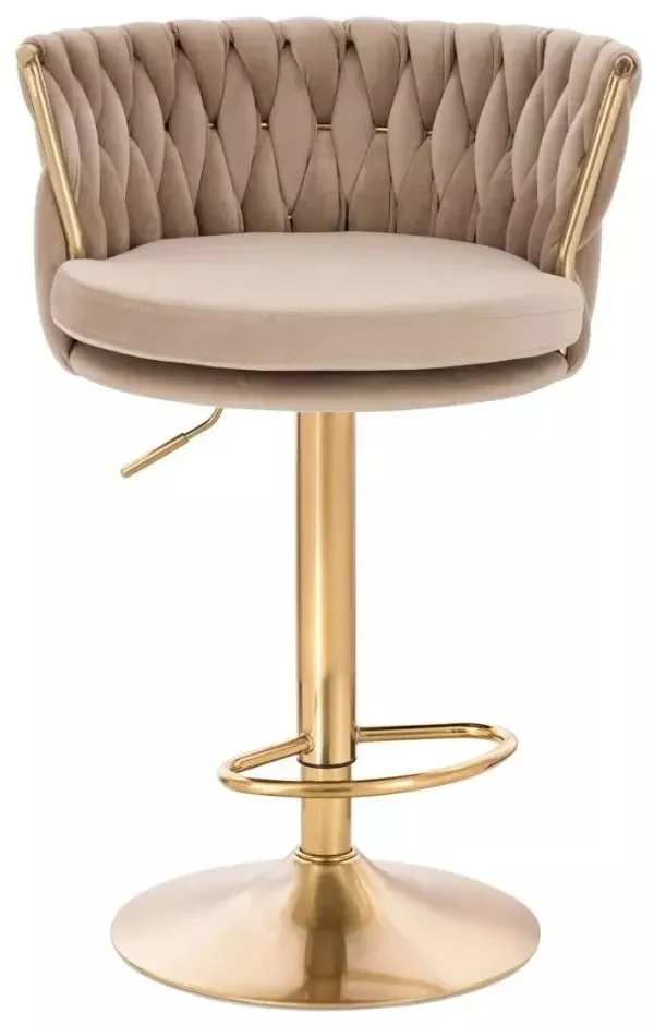 LuxuryForm DESIGN Barová stolička LYON VELUR na zlatom tanieri - latte