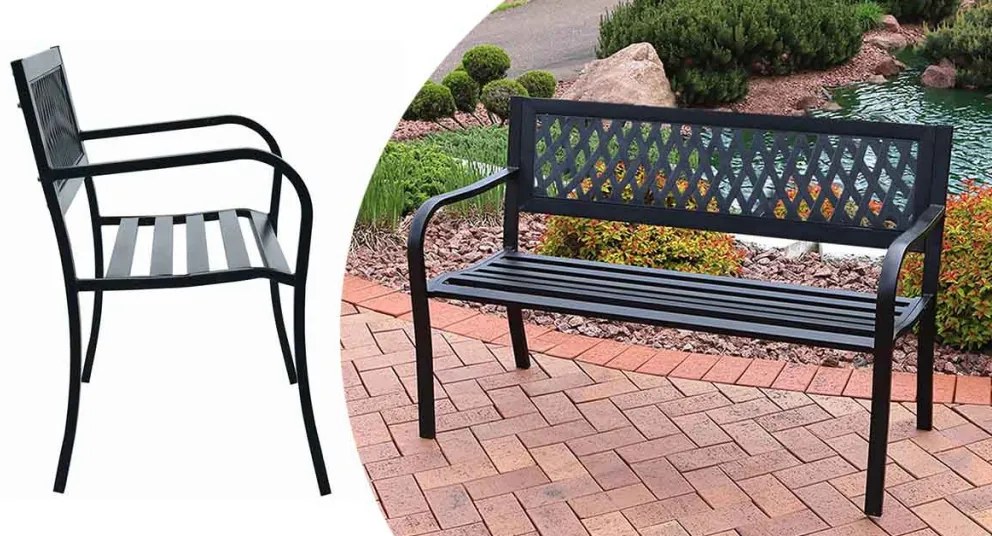 Záhradná lavička, s mriežkovaným operadlom