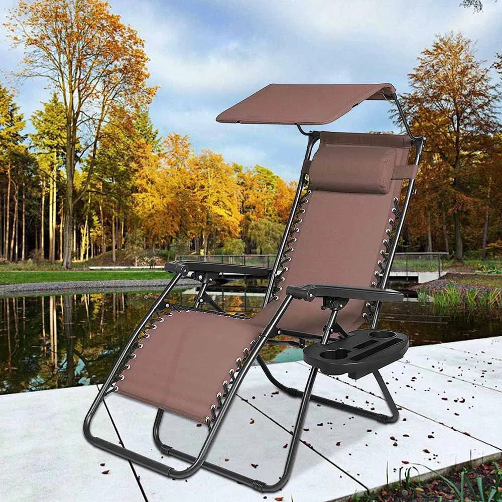 Zero gravity stolička s markízou a držiakom na pohár, 2 ks, viac farieb, hnedá