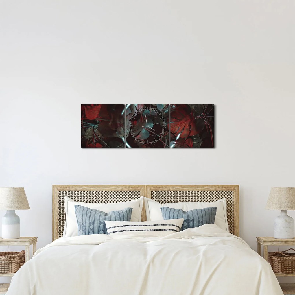 Obraz - Neónový kruh medzi palmami (s hodinami) (90x30 cm)