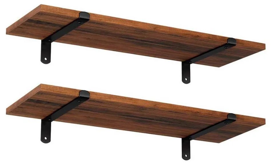 Sada 2x nástenných políc SHELFY hnedá/čierna