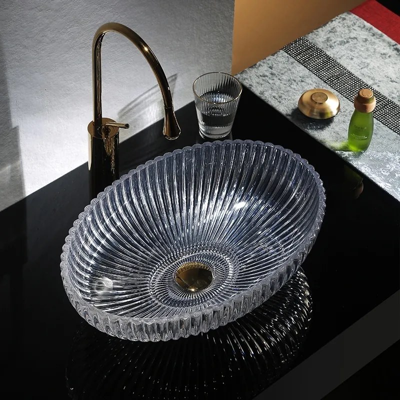 BPS-koupelny Sklenené umývadlo na dosku HYD-BRT3-TR-510 51x35 cm, transparent