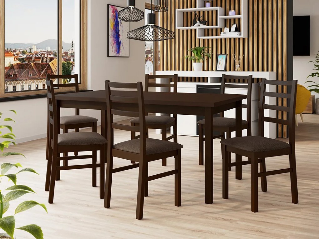 Rozkladací jedálenský stôl so 6 stoličkami AL02, Morenie: Orech - L, Poťahové látky: 25x - Paros 2