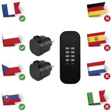 P0067 EMOS 3-set - diaľkovo ovládané zásuvky 2x, diaľkový ovládač 1x, vrátane batérie 1×3V CR2032, IP44, čierna