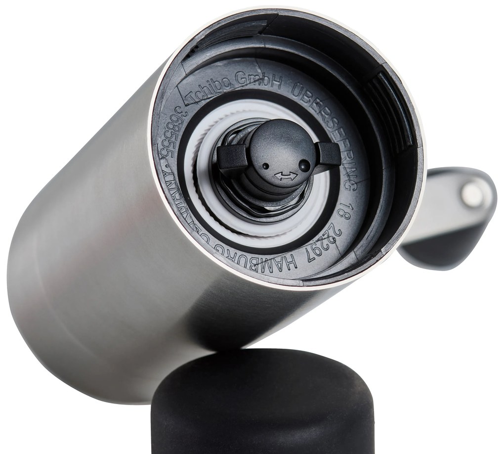 Ručný mlynček na kávu, strieborný