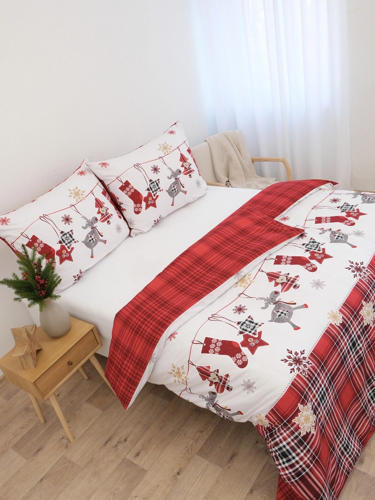 Vianočné francúzske bavlnené obliečky Renforcé - Sobíci červené
