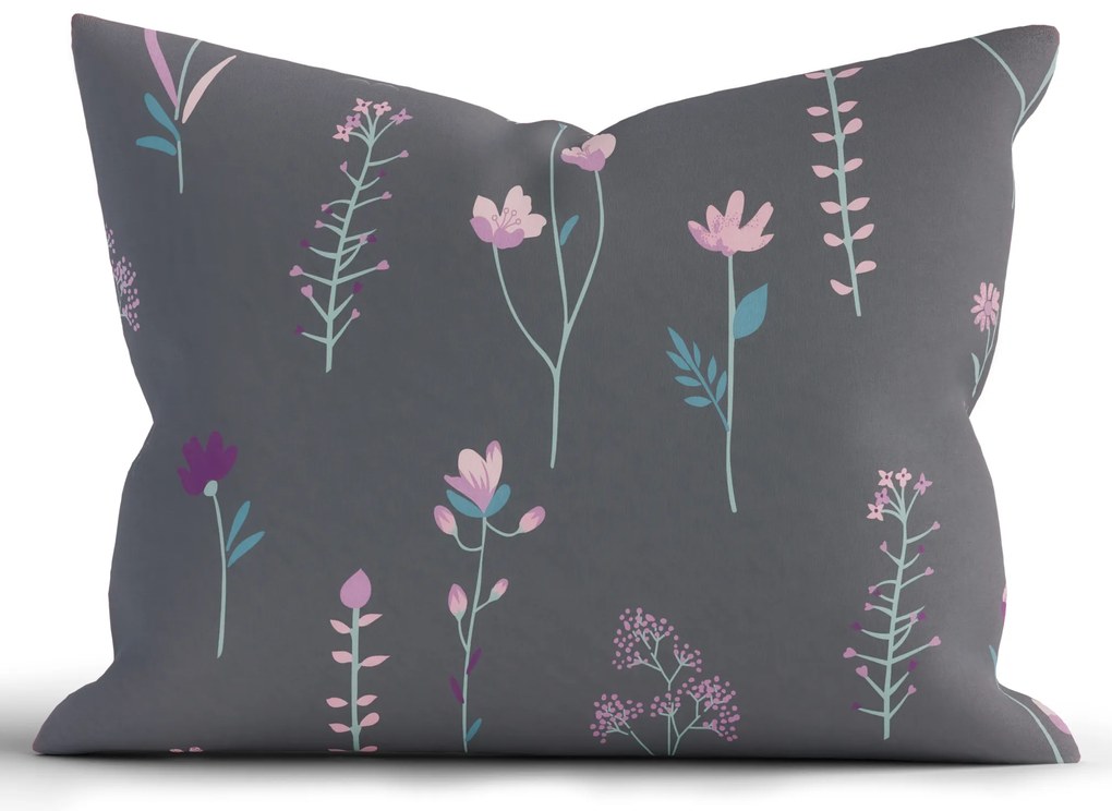 Bavlnená obliečka na vankúš Renforcé 70 × 90 cm - Vlčie maky tmavo šedé