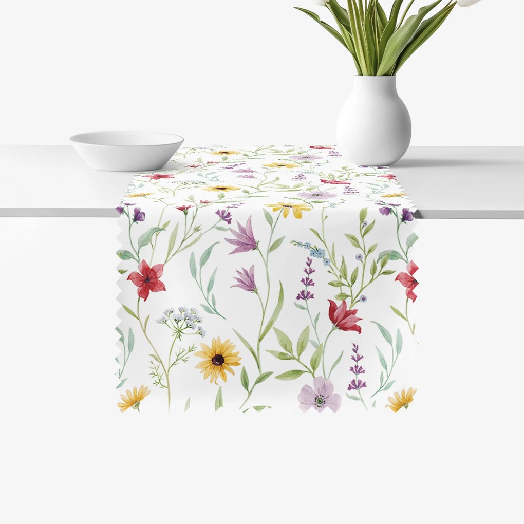 Goldea behúň na stôl teflónový - farebné jarné kvety 35x120 cm