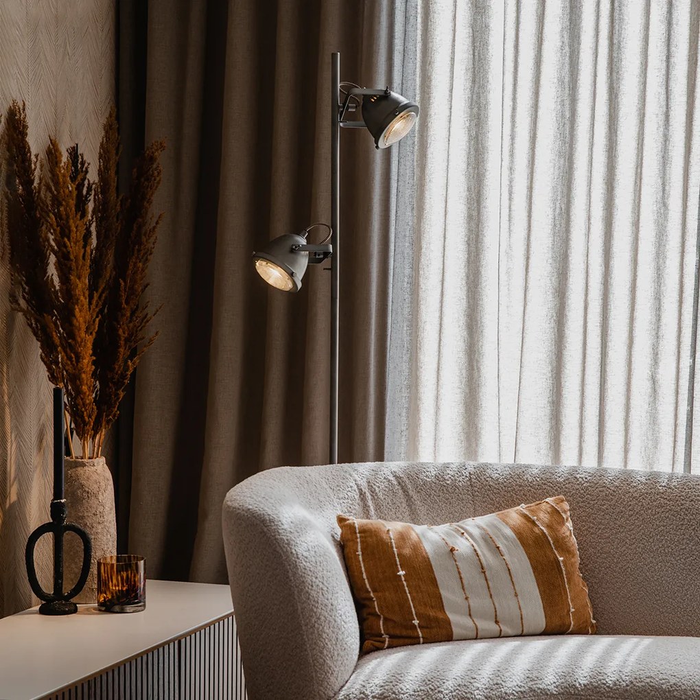 Priemyselná stojaca lampa oceľ s drevom 2-svetlá - Emado