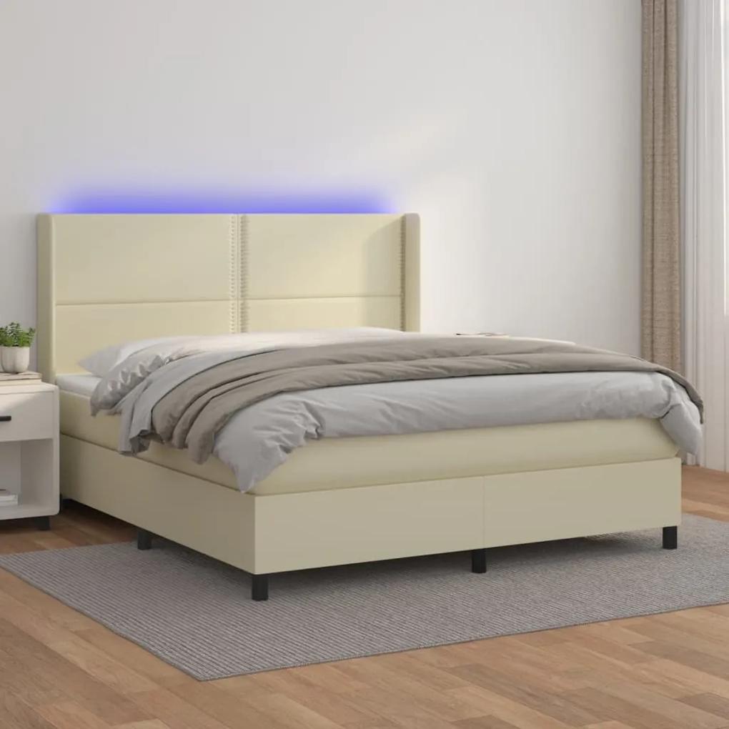 Boxspring posteľ s matracom a LED krémová 160x200 cm umelá koža 3139333