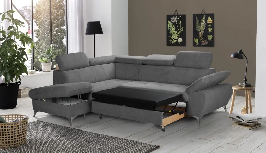 Rohová sedacia súprava Gisele, stredne šedá látka, ľavý roh