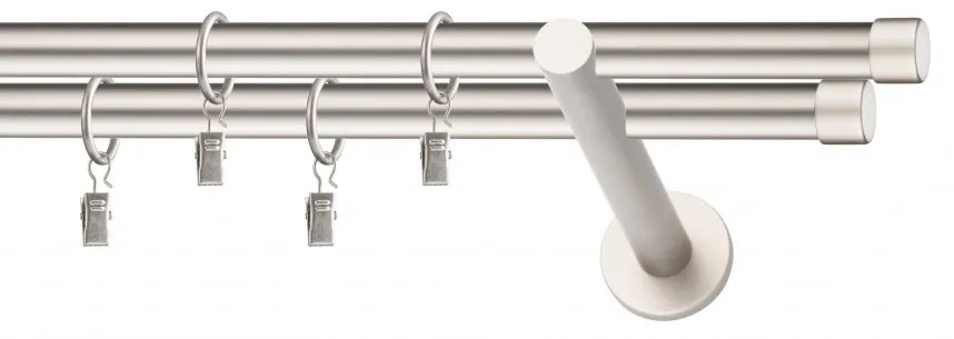 Dekorstudio Chrómová matná dvojradová garniža LUNA 19mm Dĺžka: 140cm, Typ uchytenia: Držiak dvojitý modern, Typ príslušenstva: Krúžky tiché so štipcami