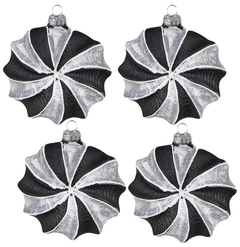 Sada 4ks čierno-šedá sklenená ozdoba - 10*3*10 cm