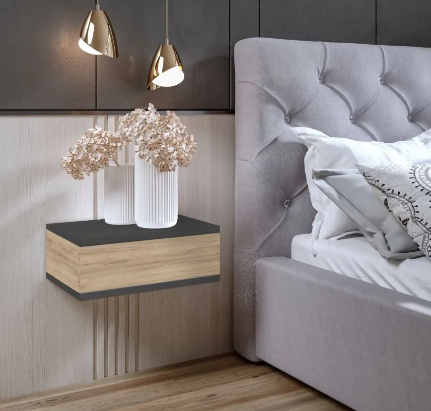 Nočný stolík LOFT - grafitový/dub craft zlatý