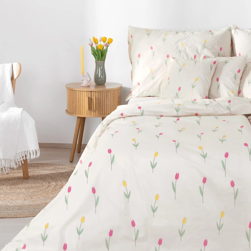 Goldea bavlnené posteľné obliečky - tulipány 140 x 220 a 70 x 90 cm