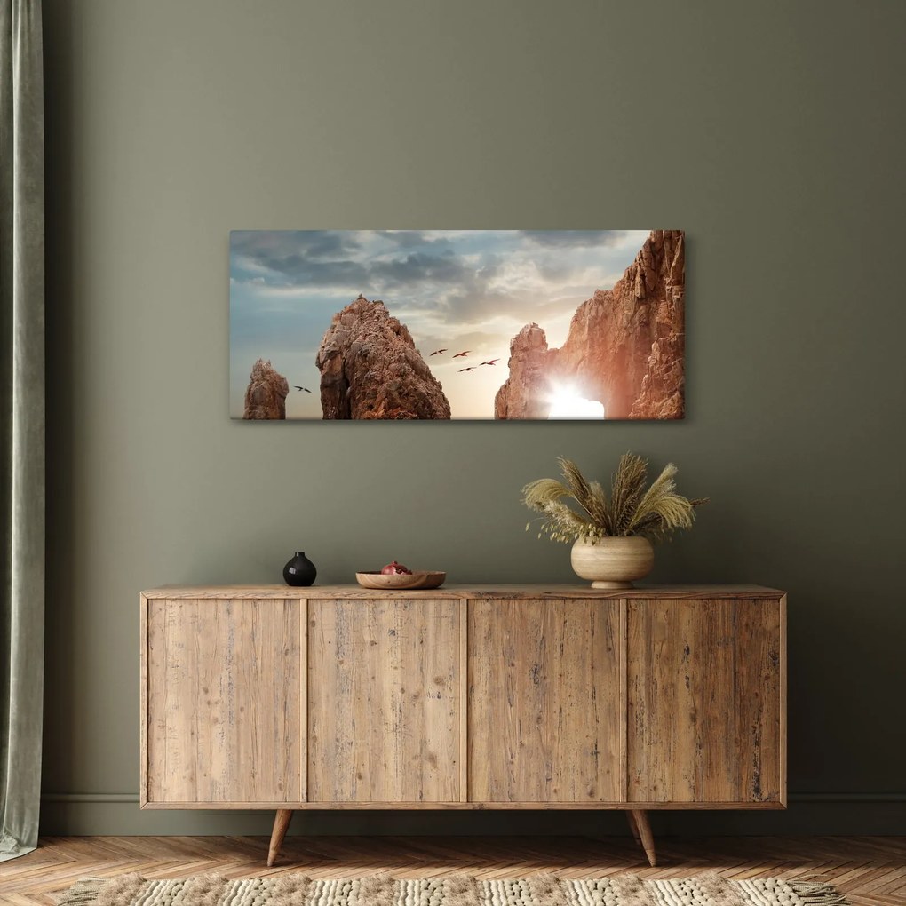 Obraz - Západ slnka nad útesmi (120x50 cm)