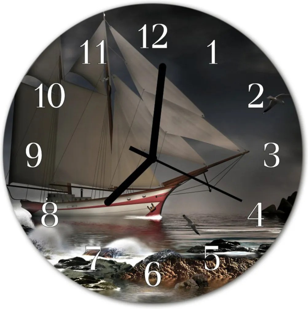 Nástenné sklenené hodiny  jachta