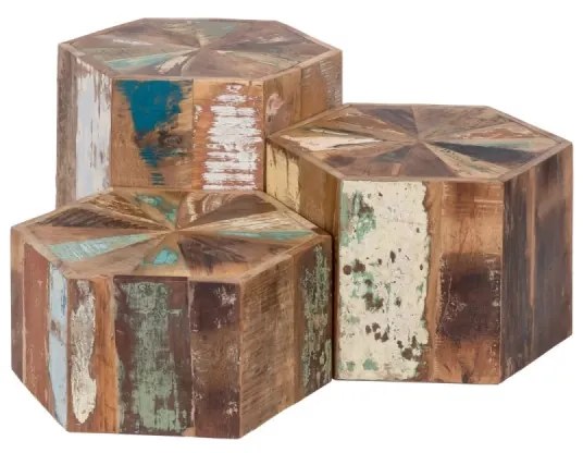 furniture-nabytek.cz - Masívny konferenčný stolík Wakefield z recyklovaného dreva, lakovaný, viacfarebný, šesťuholníkový
