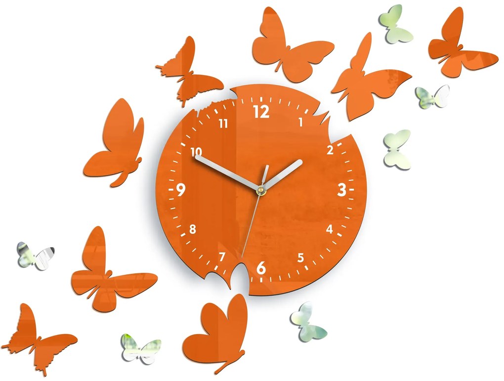 Nástěnné hodiny Motyle 28 cm oranžové