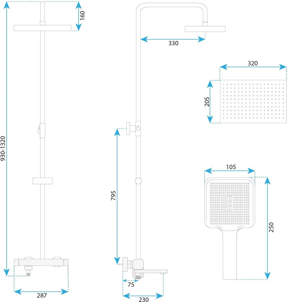 Rea Arlo, sprchový set s vaňovou výlevkou, zlatá matná, REA-P7441