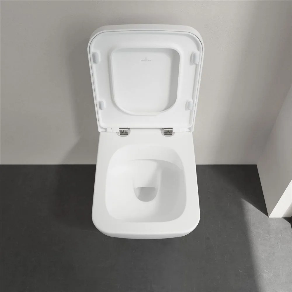 VILLEROY &amp; BOCH Venticello závesné WC s hlbokým splachovaním bez vnútorného okraja, 375 x 560 mm, Stone White, s povrchom CeramicPlus, 4611R0RW