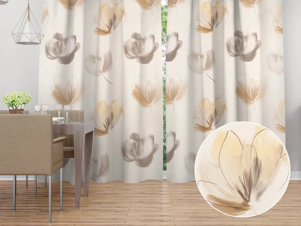 Biante Dekoračný záves PM-109 Akvarelové tulipány na krémovom 145x180 cm