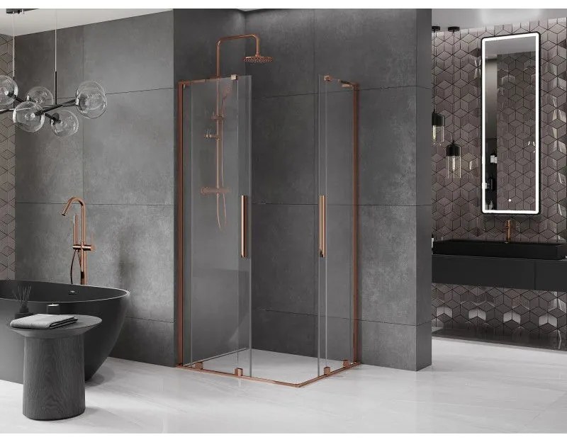 Mexen Velar L Duo, sprchový kút s posuvnými dverami 90 x 80 cm, 8mm číre sklo, ružové zlato, 871-090-080-02-03-60