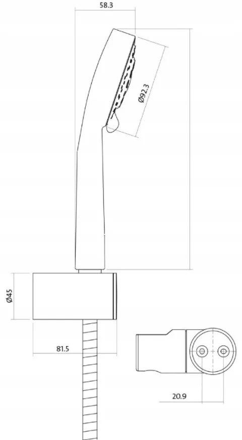 Cersanit Lano, ručná sprcha so sprchovou hadicou a 1-bodovým držiakom sprchy, Chróm, S951-022