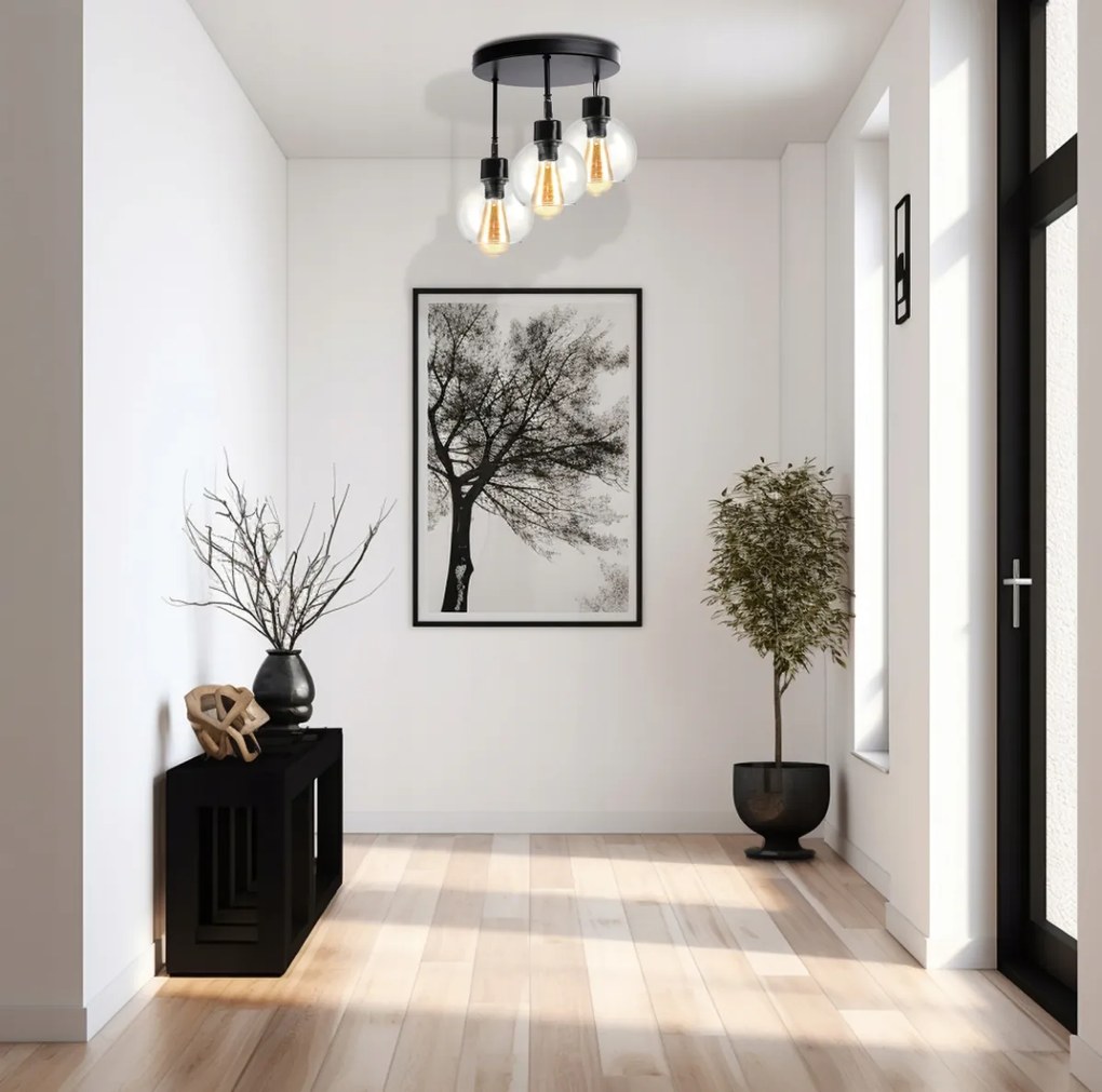 BERGE LED závesné nastaviteľné stropné svietidlo 3xE27 - priehľadná guľa