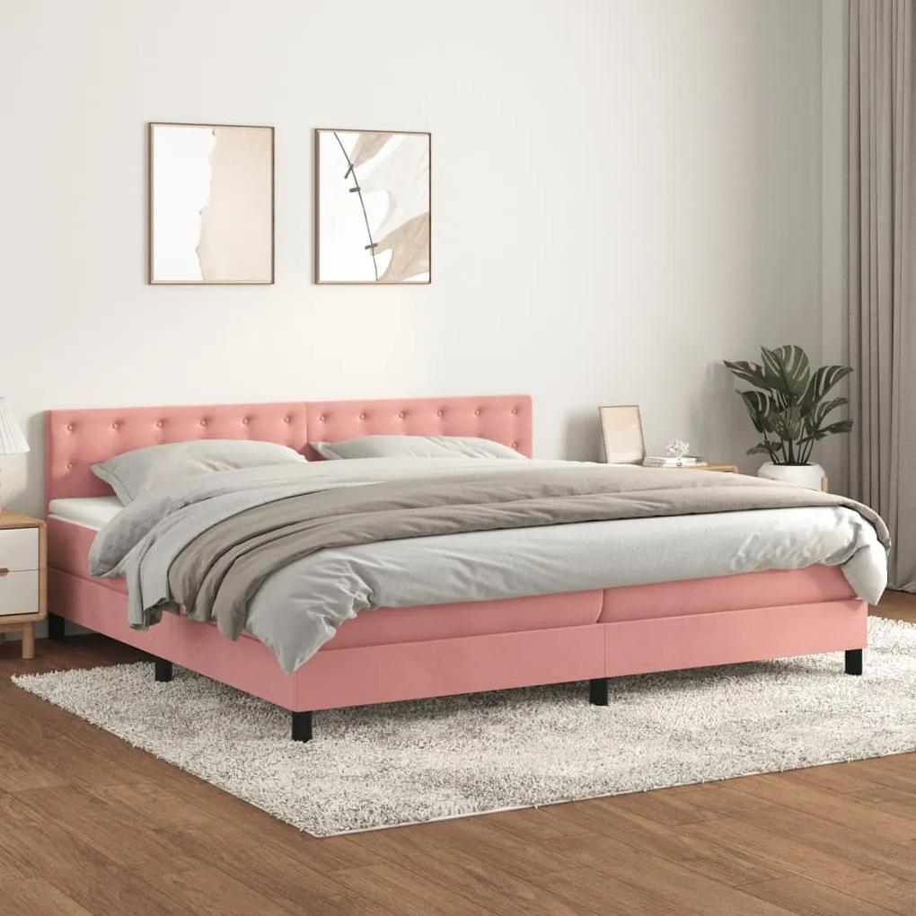 Posteľný rám boxsping s matracom ružový200x200 cm zamat 3141568