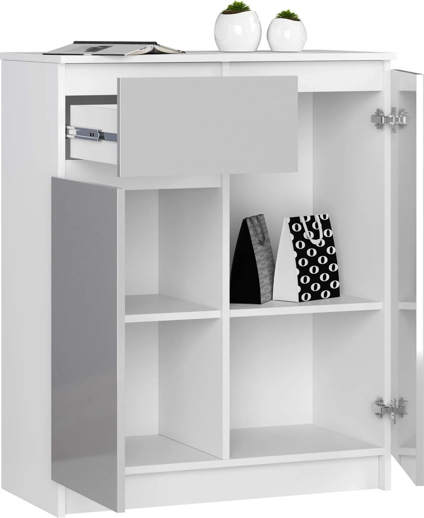 Komoda Kiara 80 cm 2 skrinky a 1 zásuvka biela/sivá