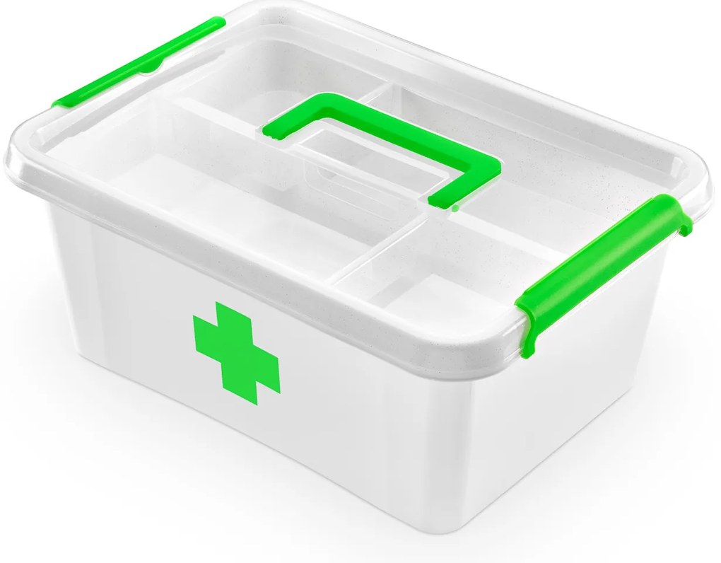 Lekárnička, úložný box na lieky s vnoreným organizérom, 2v1, s rukoväťou, antibakteriálna, 12,5 l
