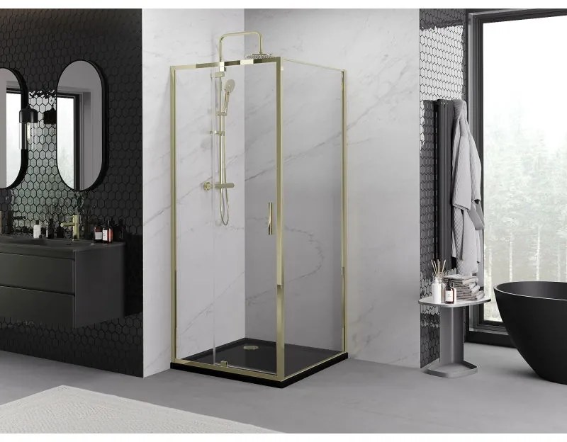 Mexen Exo, výklopný sprchový kút 90 x 90 cm, číre sklo, zlatá, 819-090-090-50-00