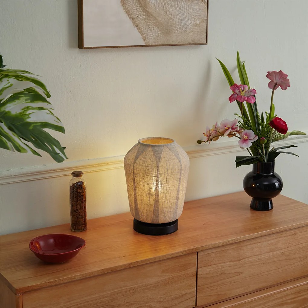 Japandi stolná lampa čierna s béžovým ľanovým tienidlom 21,5 cm - Nami