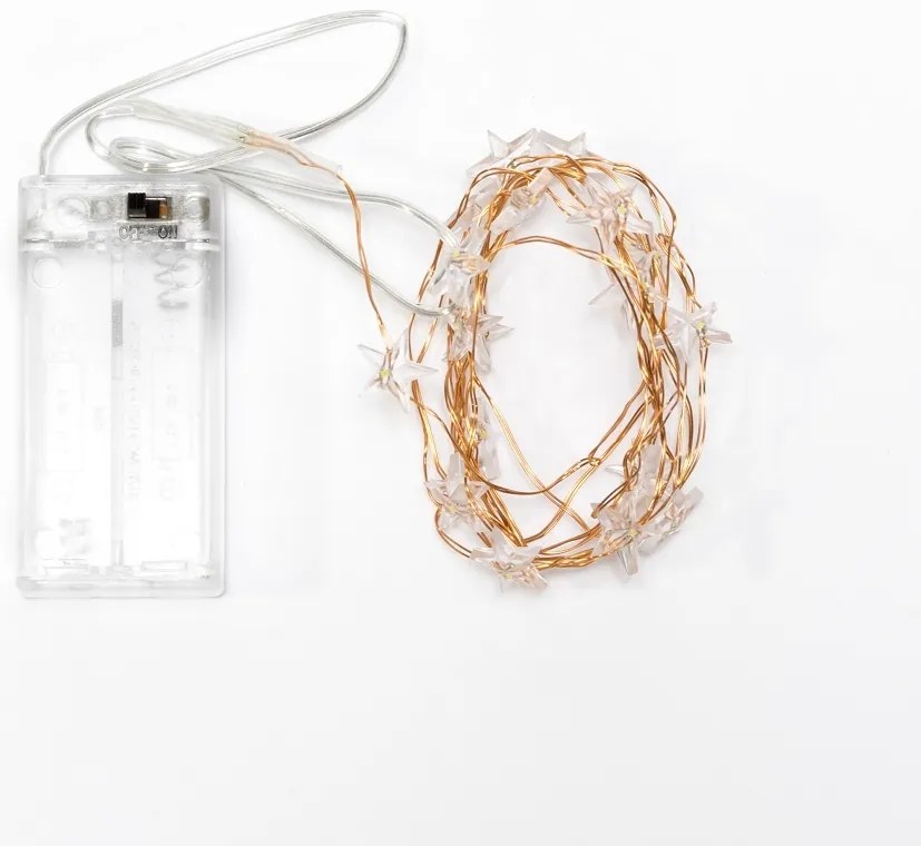 DECOLED LED světelný řetěz na baterie hvězdičky, teple bílá, 20 diod, 2,3 m