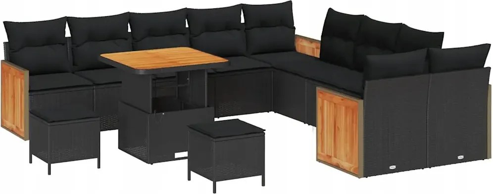 vidaXL 13-dielna záhradná pohovková súprava s vankúšmi, čierny poly ratan a