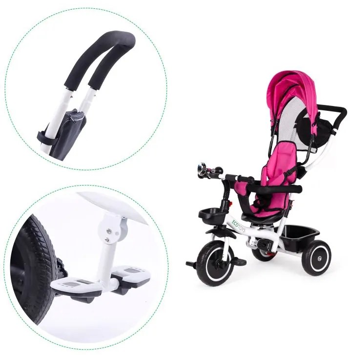 Trojkolka, kočík v tmavoružovej farbe Ecotoys