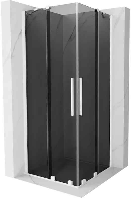 Mexen Velar Duo, sprchový kút s posuvnými dverami 90 x 90 cm, 8mm šedé sklo, biela matná, 871-090-090-42-20