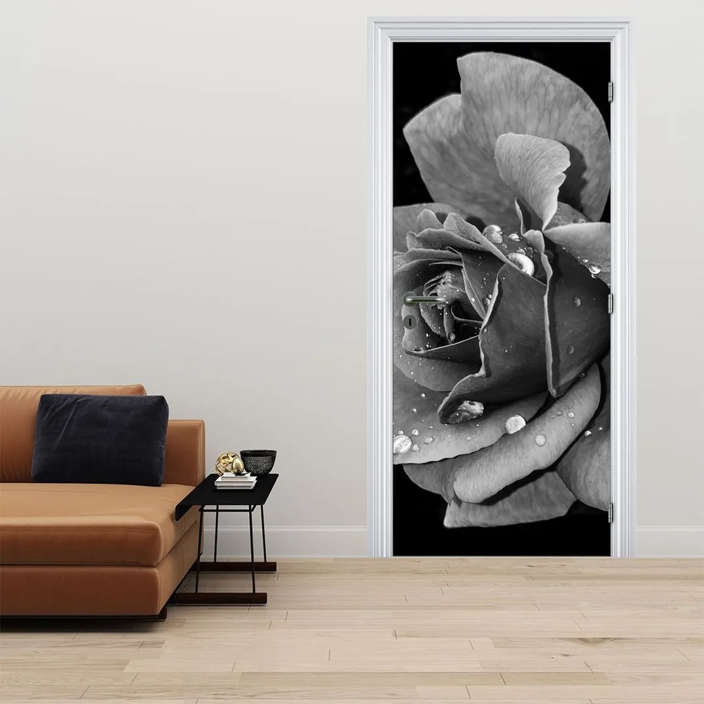 Fototapeta na dvere - Ruže, čiernobiela (95x205cm)