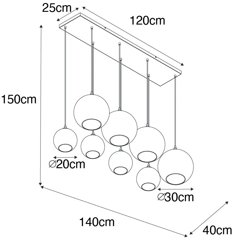 Závesné svietidlo mosadzné s modrým a zeleným sklom 8-žiarovkové - Sandra