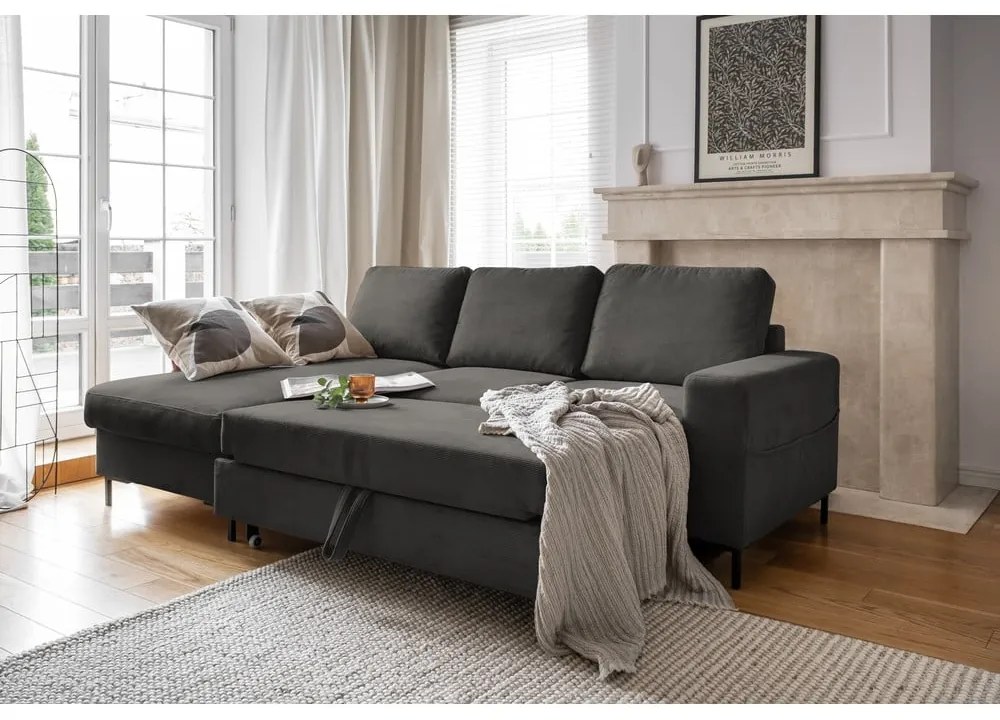 Tmavosivá menčestrová rozkladacia rohová pohovka (ľavý roh) Lofty Lilly – Miuform