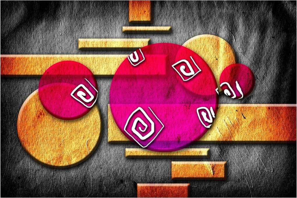 Abstraktný obraz s historickými symbolmi (90x60 cm)