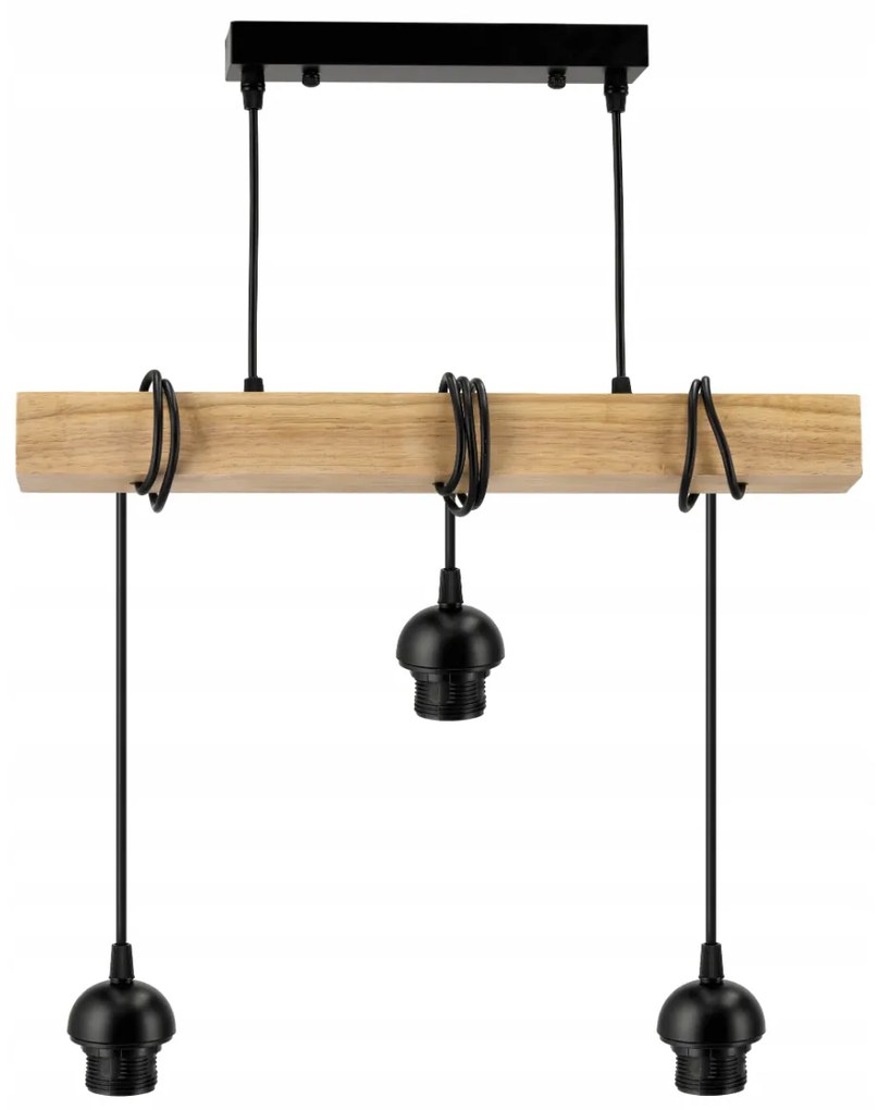 BERGE LED závesné stropné svietidlo, drevený trám, 3xE27, Luster, guľa, bezfarebný