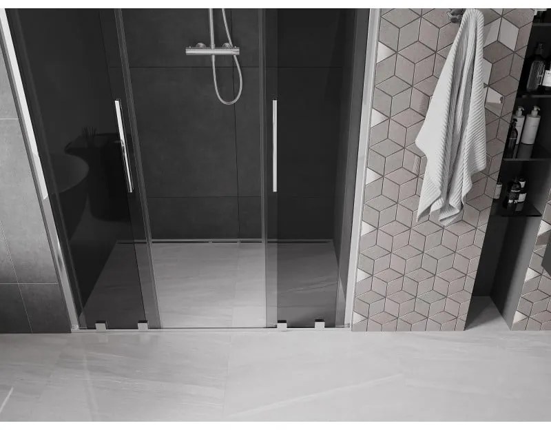 Mexen Velar Duo, posuvné sprchové dvere do otvoru 160 cm, 8mm šedé sklo, chrómová, 871-160-000-42-01