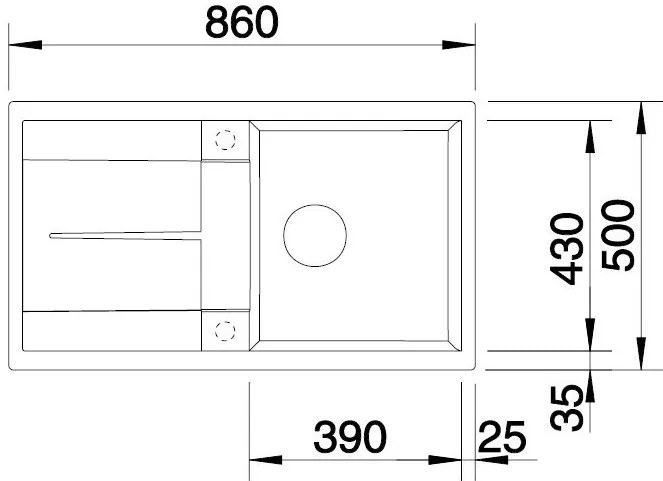 Blanco Metra 5 S, silgranitový drez 860x500x190 mm, 1-komorový, sivá skala, BLA-518872