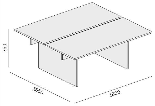Stôl double SOLID, 1800 x 1650 x 743 mm, dub prírodný