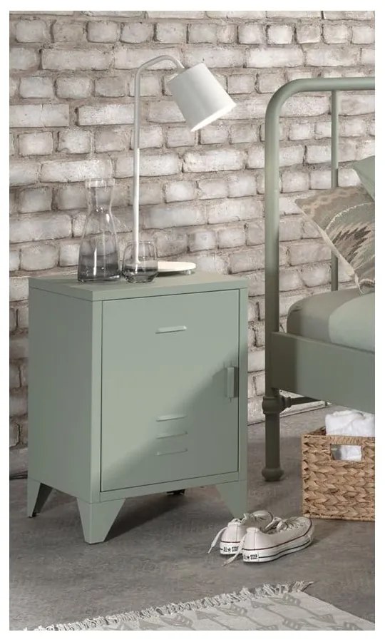 Zelený kovový nočný stolík Bronxx - Vipack