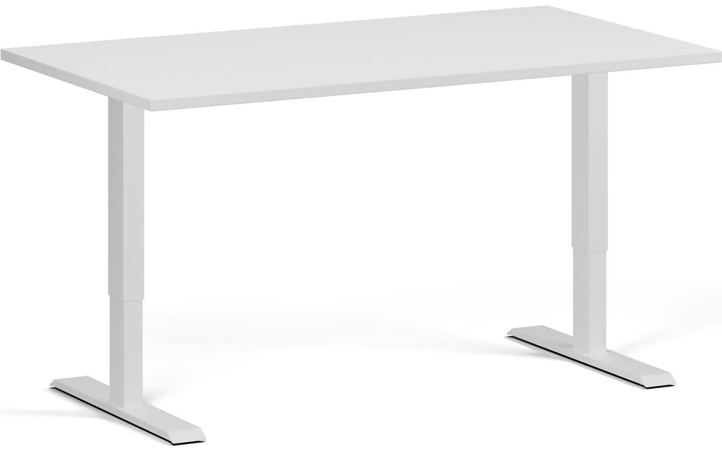 Výškovo nastaviteľný stôl, 140x80 cm, 1 motor, biela podnož, biela