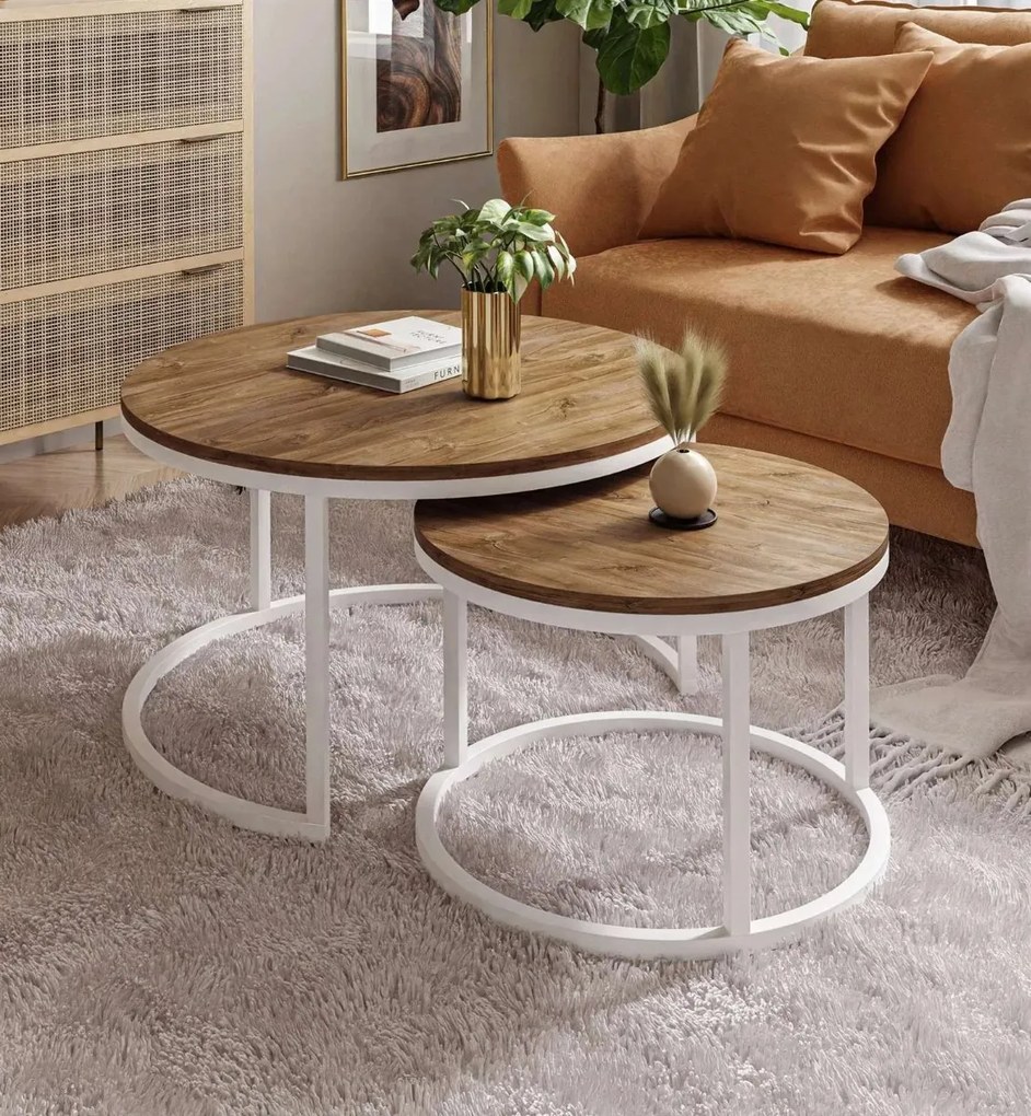 OKRÚHLY KONFERENČNÝ STOLÍK LEONARDO 2 v 1 DUB STIRLING + BIELY PODSTAVEC